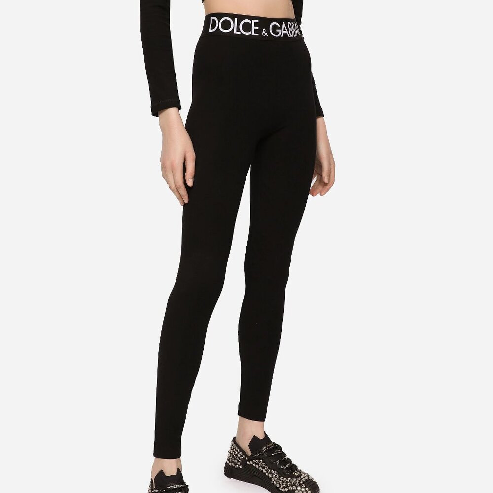 DOLCE & GABBANA Jersey Leggings with Branded Elastic - Size 40